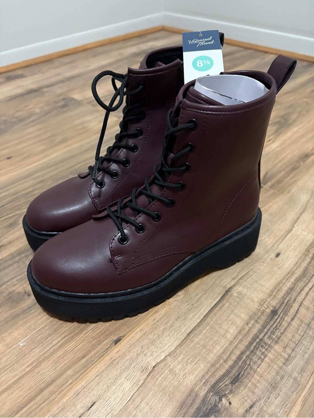 Universal Thread Wine Lace-Up Platform Combat Boots